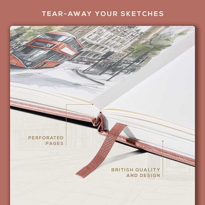 Beechmore Books A4 8.5x11 Mixed Media Sketchbook 160 GSM/98LB with Gift Box | Hardcover Art Journal with Lay-Flat Binding, 156 Perforated Ivory Pages for Drawing, Ink & Light Watercolor