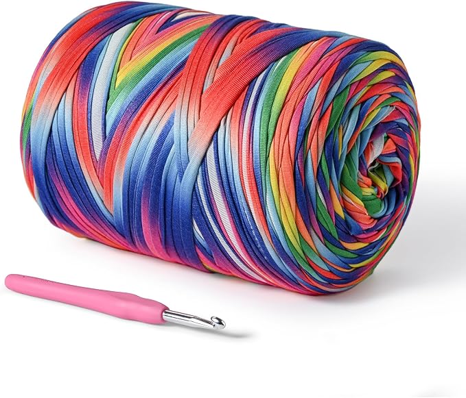 800g T-Shirt Crochet Yarn for Crocheting Crafts/Bags/Basket/Coaster,Hand Knitting Tshirt Yarn for Crochet,228yds T Shirt Yarns with High Elastic Thick Yarns Polyester Fabric（Rainbow）