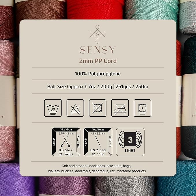 Sensy Premium 2mm 251 Yards Polyester Rope 100% Polypropylene Cord Macrame Cord 2mm Crochet Bag Cord Macrame Rope Crochet Thread Gift for Knitter (Red)