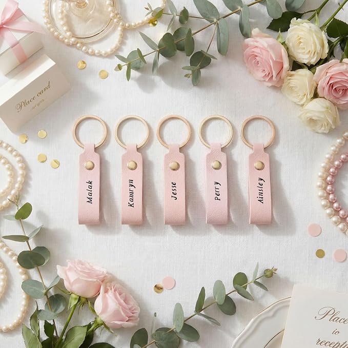 Wavyknot 50 Pcs Leather Keychain Blanks, 3.7 x 0.7 Inches, Pink