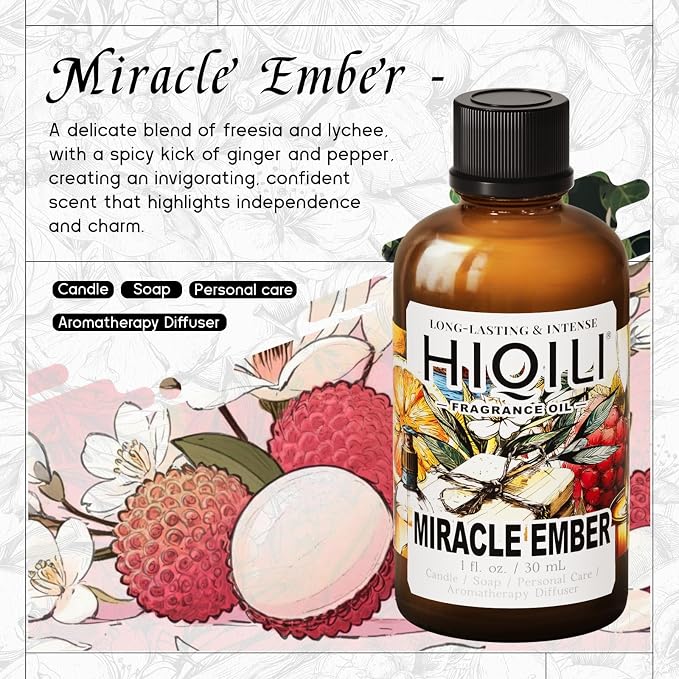 HIQILI Miracle Ember Fragrance Oil - Sweet Fruity Floral Scent for Candle & Soap Making, Essential Oil Diffusers - 1.0 Fl Oz(Pack of 1)