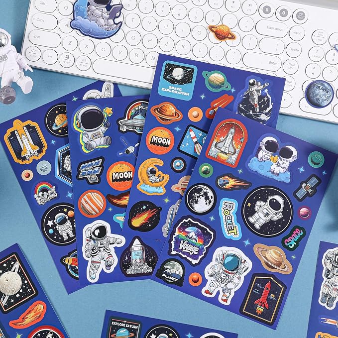 24 Sheets Space Stickers - 450+ Vibrant Planets, Astronauts and Rockets Decal Sticker Book for DIY Craft, Scrapbooking, Journaling and Laptop Decoration, Outer Space Stickers, Men, Women