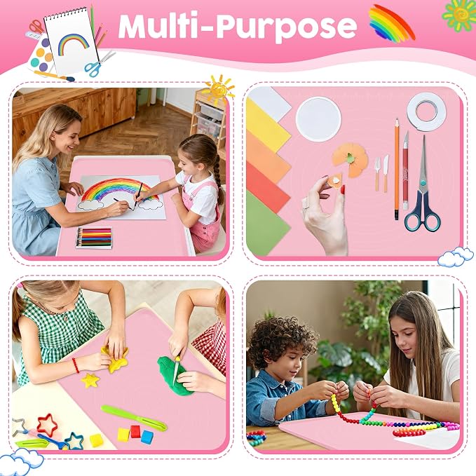 Large Silicone Mat for Crafts, 24"X19.7" Art Mat with Raised Edges for Clay, Resin, Slime, Jewelry-Making Table Protection Heat-Resistant Paint Mats, pink