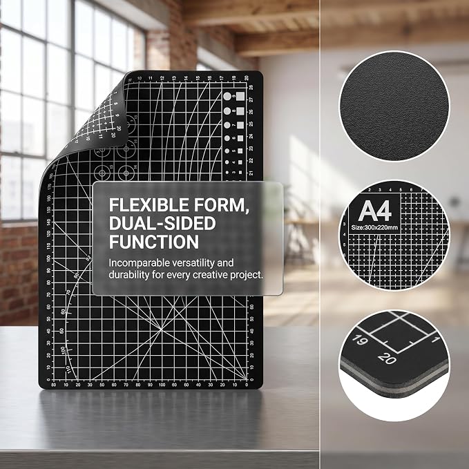 Professional A4 Self-Healing Cutting Mat, Non-Slip Craft Cutting Board with Grid, Durable PVC Material for Handmade Scrapbooking, Sewing, Model Making and Office Desktop Protection