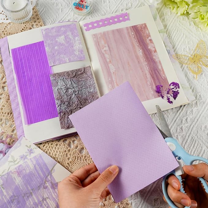 50 Sheets Purple Scrapbook Paper, A5 Scrapbooking Textured Decor Papers