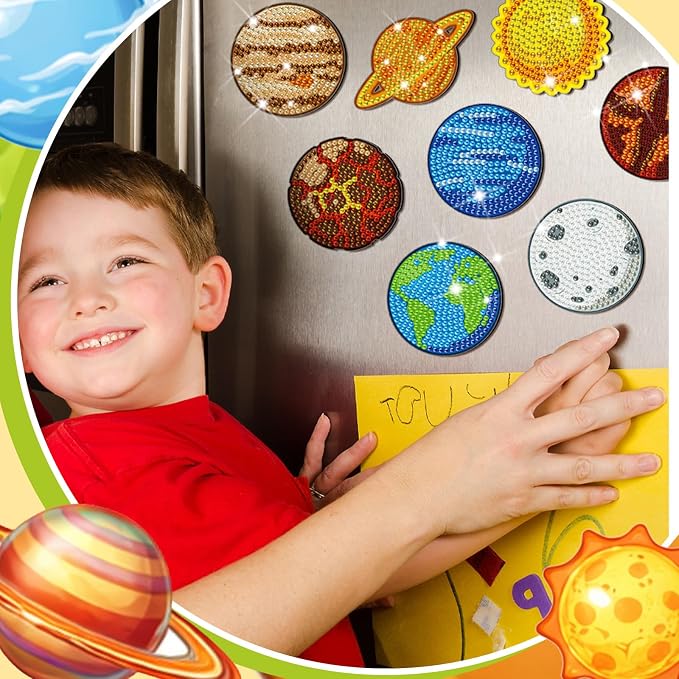 Remuuly 30 Pcs Space Planet Diamond Painting Magnets Diamond Art Magnet Kit | Universe Planet Diamond Art Kit for Adult, 5D Rhinestone Refrigerator, Fridge Magnetic Sticker, Diamond Club Gifts, DIY Craft