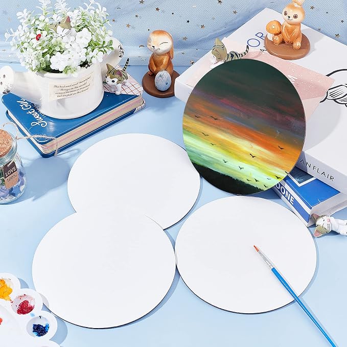 NBEADS 12 Pcs Round Painting Canvas Panels, 5.9x5.9inch Blank Canvas Drawing Boards for Oil & Acrylic Painting Students Artist Hobby Painters and Beginners, 5.9inch in Diameter