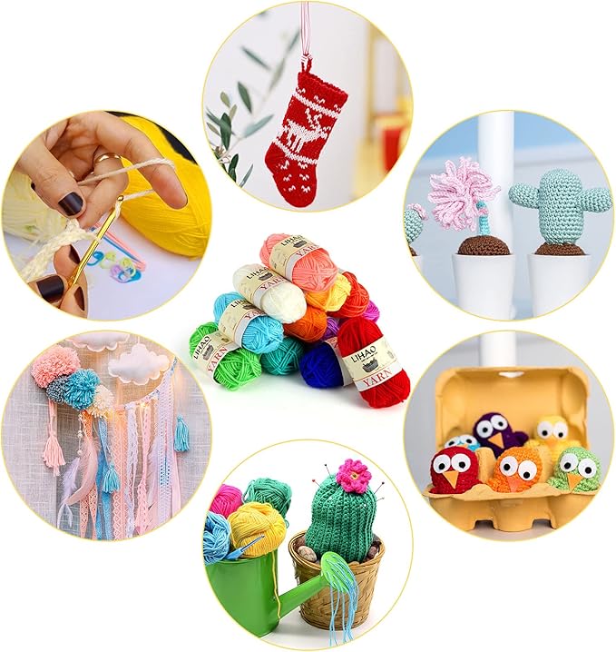 LIHAO 12 Skeins Mini Yarn for Knitting Crochet Craft | 100% Acrylic, Anti-Splitting