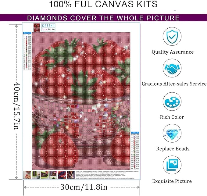 Dorwendis Strawberry Diamond Art Kits for Adults,Disco Bowl Diamond Art Painting Kits for Adults, Round 5D Paint DIY Full Drill Diamond Dots Gem Art Craft for Home Wall Decor Gifts 12x16 Inch