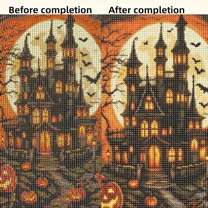 Halloween Castle Diamond Painting Kits for Adults, Pumpkin Diamond Art