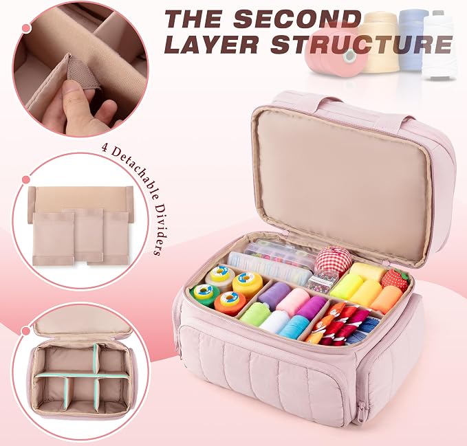 Marscamd Sewing Organizer Bag with Detachable Dividers, Pink (Bag Only)