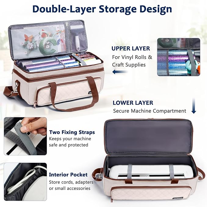 Double Layer Carrying Case with Cutting Mat Pocket & Accessories Storage