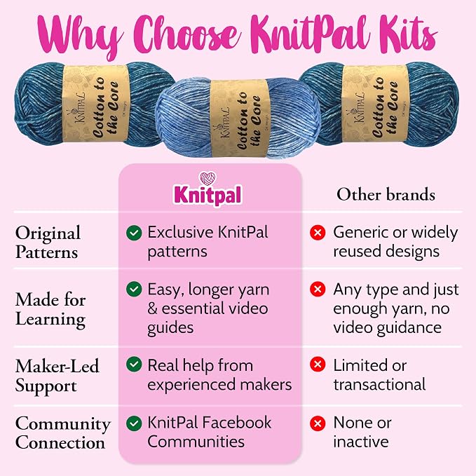 KnitPal Dishcloth Knitting Kit for Beginners (Jean Blue + Sky Blue)
