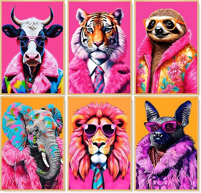 6 Pack Paint by Numbers Kit for Adults, Colorful Animal Canvas Painting Set | 8x12 Inch, DIY Acrylic Painting Craft Kit for Beginners without Frame, Relaxing Creative Hobby, Home Wall Decor, Gift