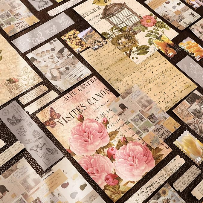 GNILLKO 300 PCS Vintage Scrapbook Supplies Kit | Scrapbook Paper Junk Journal Supplies with Stickers for Planner, Bullet Journaling, Junk Journal