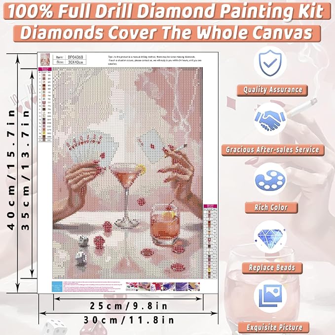 Pink Poker Diamond Art Kits for Adults Diamond Painting Kit for Beginner | 5D DIY Funny Cute Vintage Diamond Dots Full Drill Crafts for Gem Art Dot Art for Adults Home Wall Decor for Teens 12x16 in