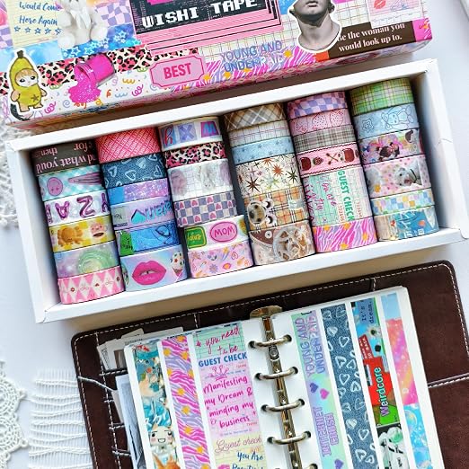 36 Rolls Vaporwave Aesthetic Washi Tape Set, Decorative Scrapbook Tape for Journaling, Bullet Journals, Planners, DIY Crafts and Gift Wrapping