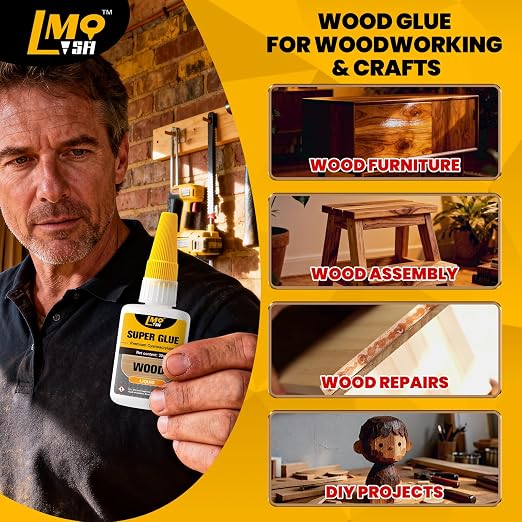 Wood Super Glue Liquid, Clear Instant Cyanoacrylate Adhesive for Wood Crafts Repair Woodworking, All Purpose CA Glue for Shoe Ceramic Plastic Leather Glass Model Metal Pottery Aquarium Porcelain Stone