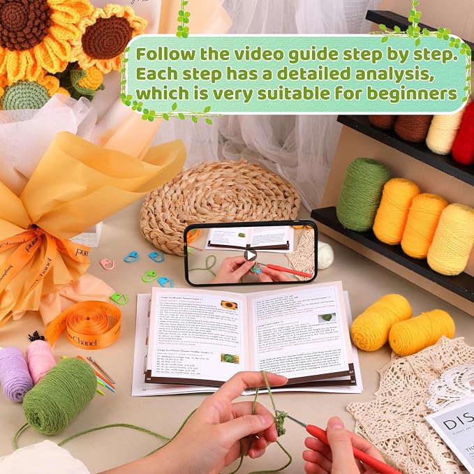 Iuuidu Crochet Kit for Beginners, Sunflower Crochet Flower Bouquet Kit