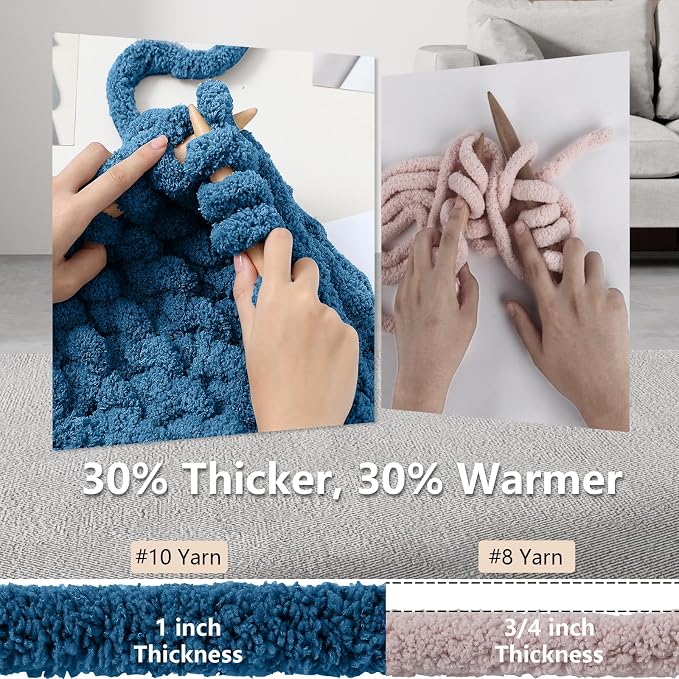 Cozyful Chunky Yarn for Hand Knitting - #10 Chunky Chenille Yarn, Jumbo Big Thick Chunky Yarns for Crocheting, Super Bulky Chunky Knit Blanket Yarns, 8 Skein (22 yds 8 oz Each Skein), Indigo