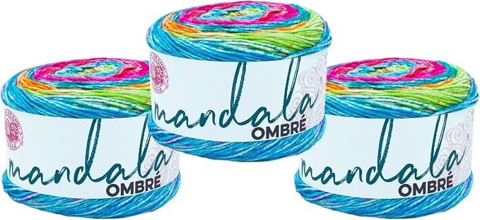 Lion Brand Yarn, Mandala Ombré Yarn, Happy, Rainbow Multicolor, 3 Pack | Variegated Yarn for Crochet, Knit, Crafts, Soft, Acrylic Fiber for Blankets, Worsted Weight Sweaters, Colorful Shawls