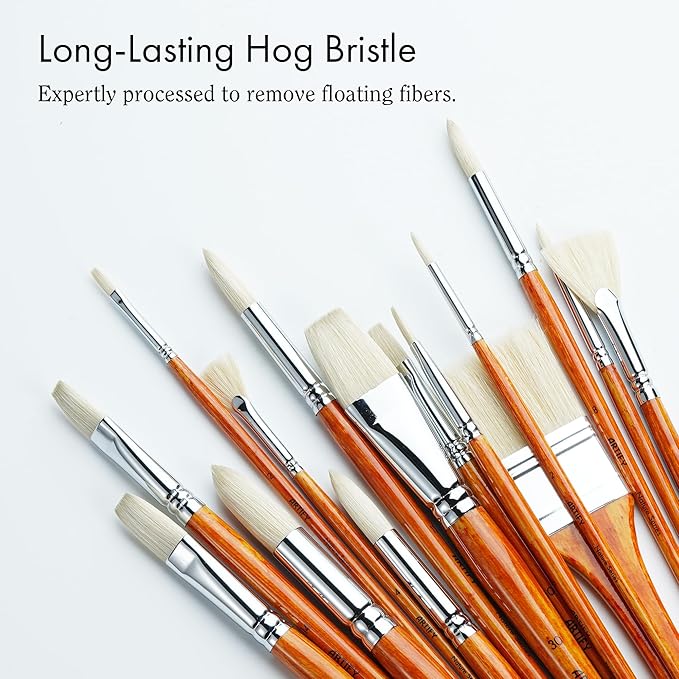 ARTIFY 15-Piece Professional Oil Paint Brush Set - Natural Hog Bristle, No-Shedding, Handcrafted by Masters for Oil/Acrylic/Gouache/Watercolor Painting (Includes Carrying Case)