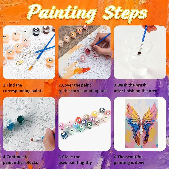 Gemozaic Framed Paint by Numbers Kit for Adults with Easel - Angel Wing | Small Paint by Number for Adults on Canvas, DIY Acrylic Numbers Painting for Gift, Home, Office, Wall Decor, 8 x 12 Inch