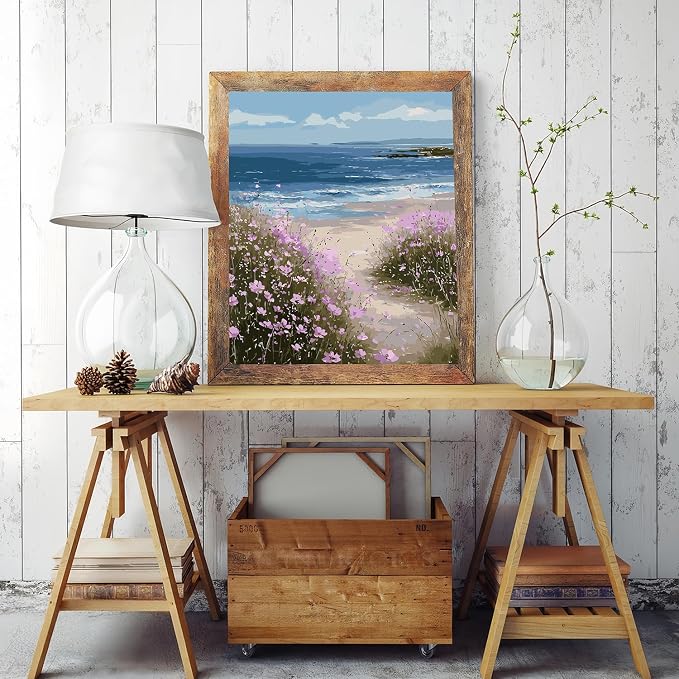 Beach Wildflower Paint by Numbers Kit for Adults Beginner 16X20 inch | Adult Paint by Number Kits on Canvas, DIY Acrylic Oil Easy Painting by Numbers for Home Wall Decor (Without Frame)
