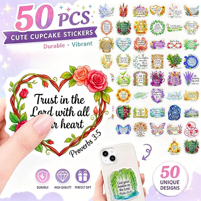 50PCS Christian Bible Verse Stickers, Scripture Stickers