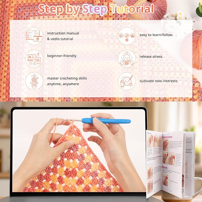 Coopay Crochet Kit for Beginners Adults, Gradient Granny Square Blanket Kit
