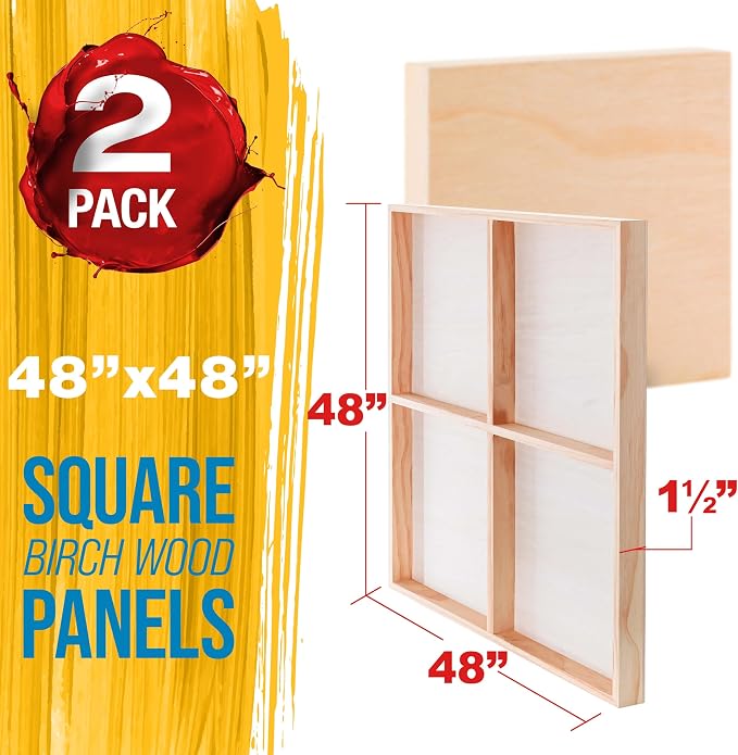 U.S. Art Supply 48" x 48" Unfinished Cradled Wood Panels for Painting
