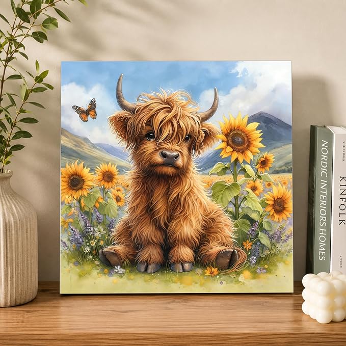 AUKELHJ Framed Paint by Numbers Kit for Adults, Highland Cow, 10x10 inch