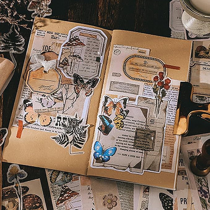 Retro Scrapbook Supplies Kit, 200 Mixed Natural Color Paper and Stickers