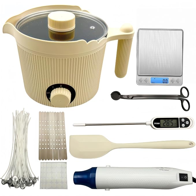NIUQUANQU Candle Making Kit with 3Lbs Wax Melting Pot, for DIY Candle Making Supplies Craft, Including Hot Air Gun, Thermometer, Electronic Scale, Trimmer,Wicks, Fixer, Adhesive Tape,Silicone Spoon