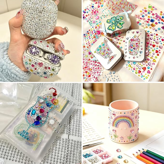 3502PCS Self-Adhesive Rhinestone Gem Stickers, Bling Heart & Mixed Shapes for Crafts, Scrapbooking, DIY Gift Making, Kids Craft Supplies