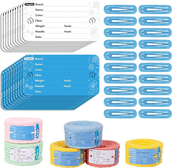 Caydo 20 Set Yarn Information Tags with Clips for Yarn Storage Organizer