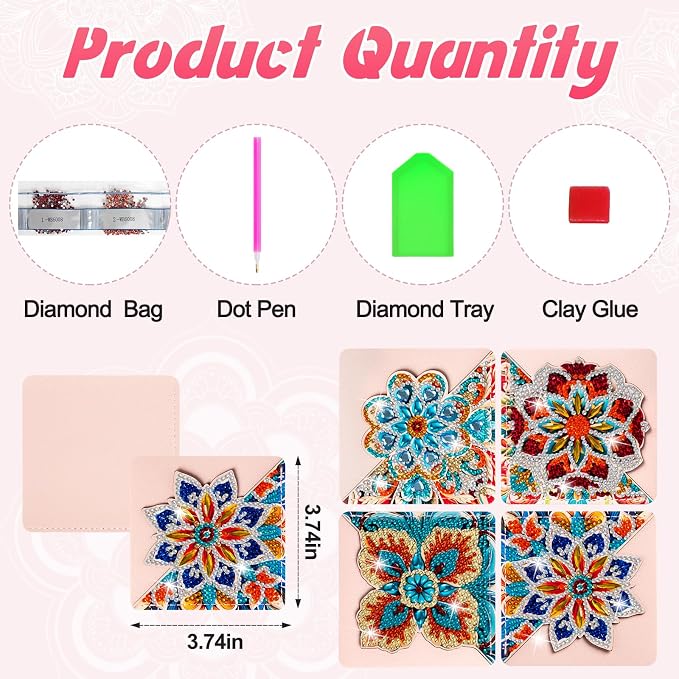 WIVICO 4Pcs Diamond Painting Bookmarks, Diamond Pearl Art Kits for Adults | DIY Diamond Dots Paint By Numbers Kit,Gifts for Book Lovers(Mandala C)