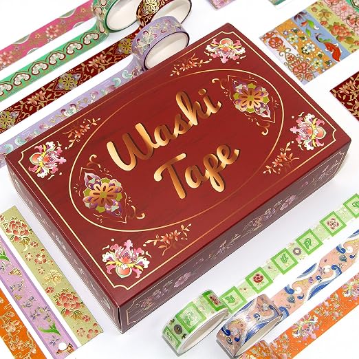 Washi Tape Set 24 Rolls Gold Foil Floral - Gift Box for Scrapbooking