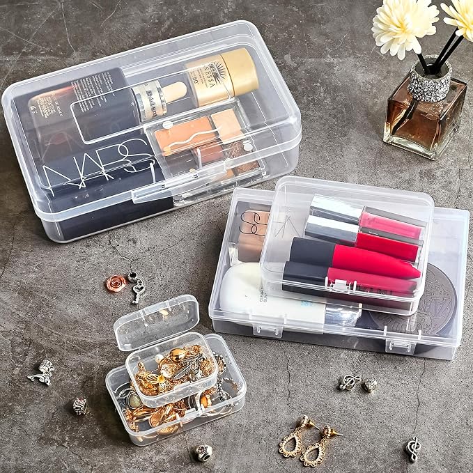 Clear Small Plastic Storage Containers with Lids, 28 Pack | Rectangular Mixed Sizes Mini Bins, Art Craft Supply Storage Boxes, Drawer Organizer with Lid, For Small Items Organizing