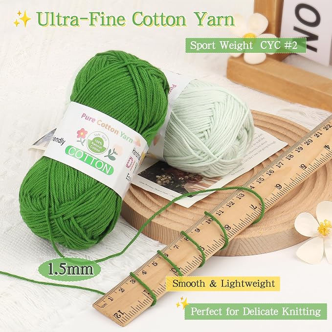 Katech 1OO% Cotton Yarn for Crocheting & Knitting–Baby Cotton Yarn (G) | 12-Color of 137 Yards/1.76 oz Sport Weight CYC #2-Soft & Breathable-Ideal for Dishcloths, Baby Clothes, Potholders & Crafts