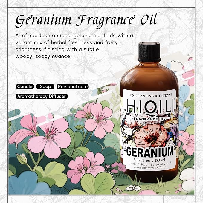 HIQILI Geranium Fragrance Oil for Diffuser & Soap Making - 5.07 Fl Oz