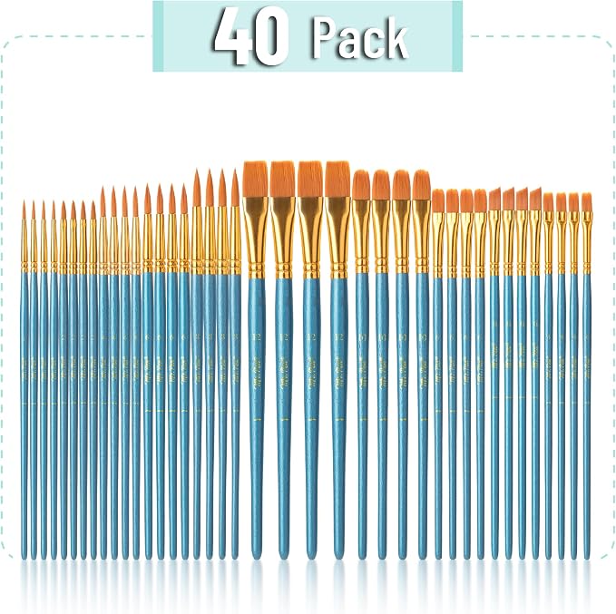 Mr. Pen- Acrylic Paint Brushes Set, 40 Pack, Round & Pointed Tip