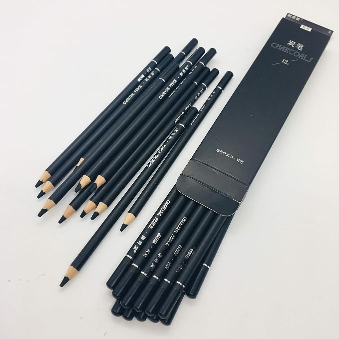 Drawing Charcoal Pencils 24 Piece Set, Pro Art Graphite Sketching&Shading Supplies, Ideal For Kid Beginner Student Adults Artist