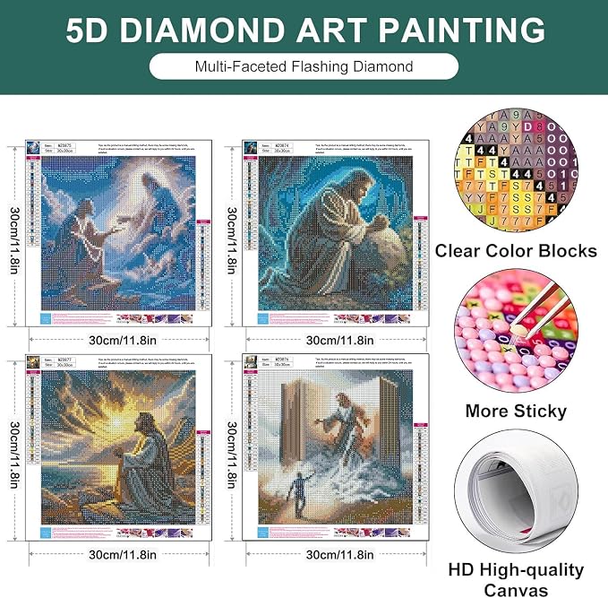 4 Pack Diamond Art Kits for Adults, Jesus Diamond Painting Kits 12x12 inch