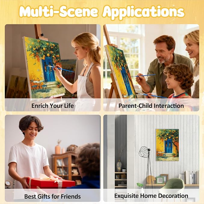 MAXBYE Framed Paint by Numbers Kits for Adults, Lemon Tree Paint by Numbers Kit for Adults with Wooden Easel, Easy DIY Oil Painitings Kits with Tools for Beginners Gift Home Wall Decor 10×14 Inch