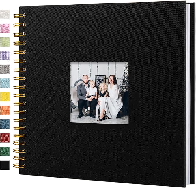 10"x10" Scrapbook Photo Album Linen Cover 20 Sheets 40 Pages White Paper | Black Hardcover Kraft White Pages Memory Book, for Travel Wedding Guest Book Christmas Baby Shower Fits 4x6 & Instant Photos