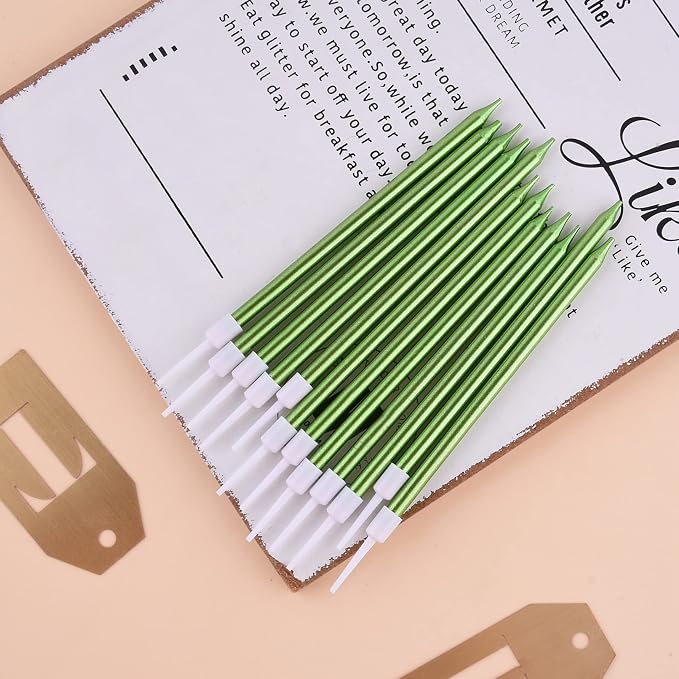 PHD CAKE Green Long Thin Metallic Birthday Candles, Cake Candles, Birthday Parties, Wedding Decorations, Party Candles