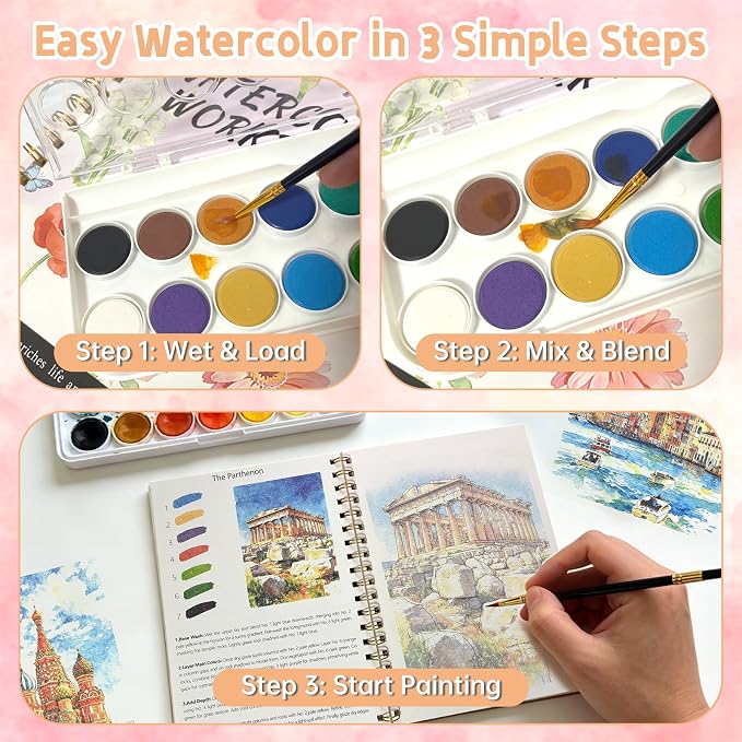 Watercolor Workbook, 16 Colors Watercolor Books Paint Set for Adults Teens