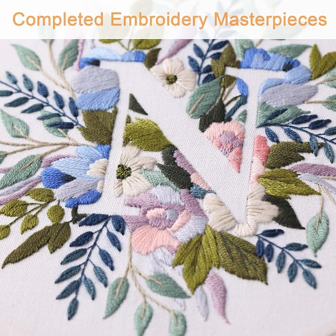 Harimau Letter N Pattern Embroidery Kit for Adult Beginners, Complete Starter Pack with 1 Hoop, Needles, Instruction Guide & Embroidery Stitch Video Tutorials