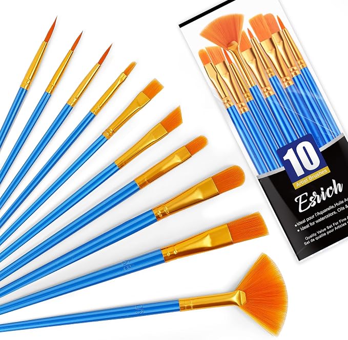 ESRICH 10PCS Paint Brushes, Paint Brush for Acrylic Painting | Artist Paintbrushes for Oil Watercolor, Body Face Rock Canvas, Small Paint Brushes for Kids